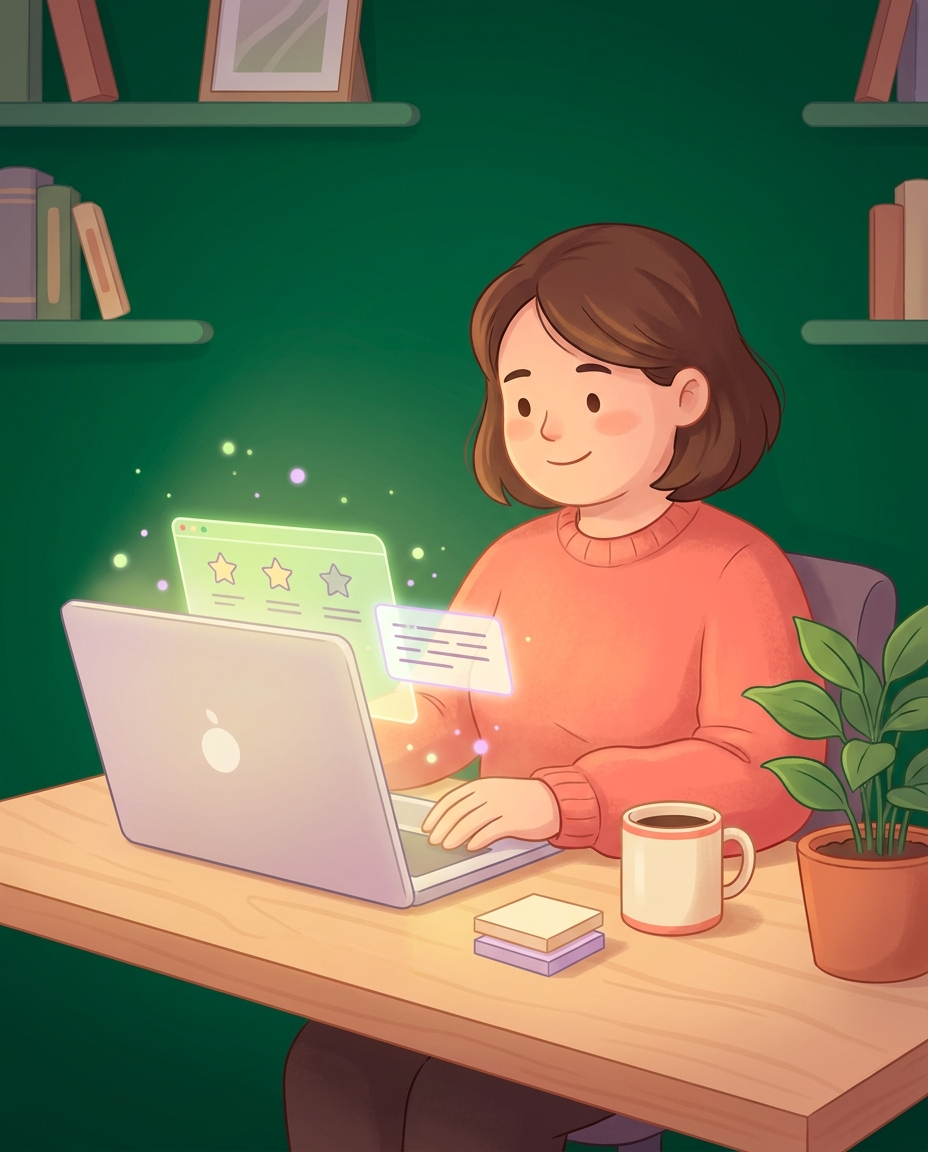 An HR professional reviewing candidate feedback and survey results on a laptop
